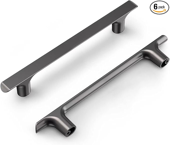 qiiaoo 6 件装锌合金高级橱柜把手,5 英寸(128 毫米)珍珠黑色现代橱柜